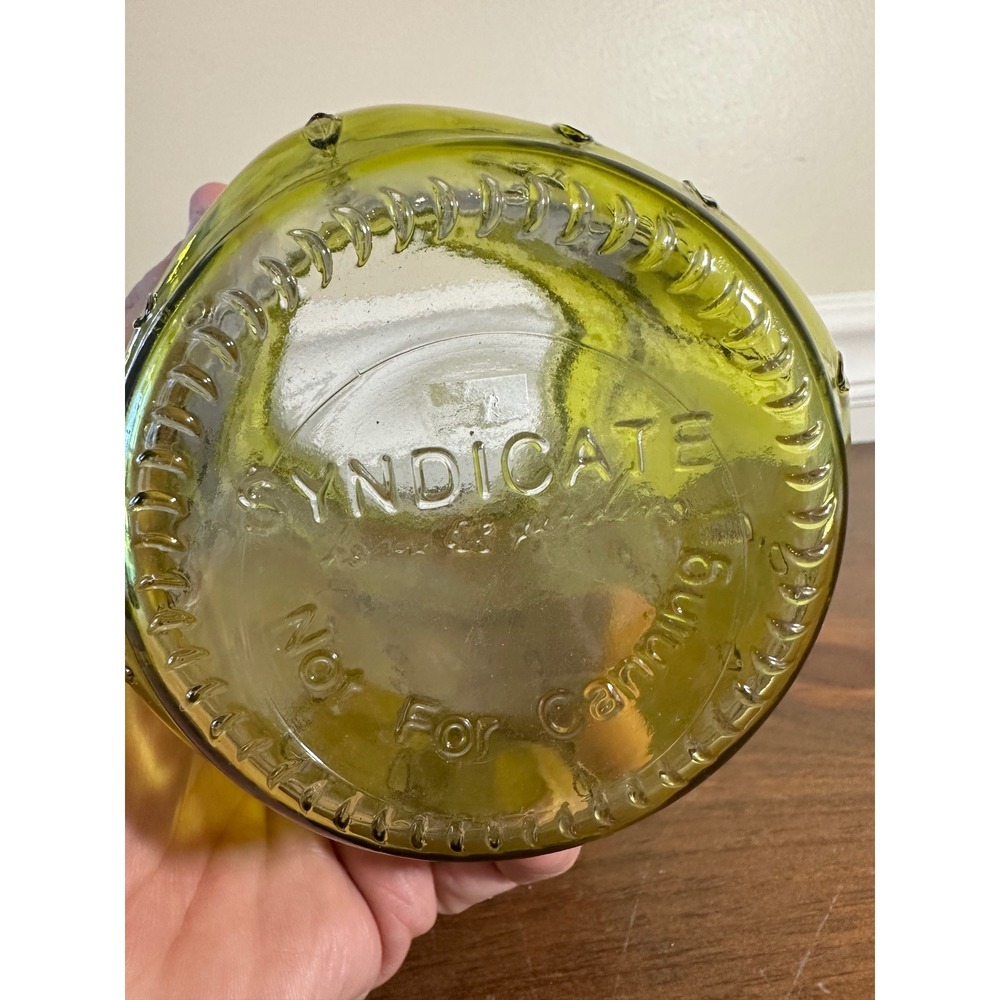 Syndicate Sales Olive Green Glass Jar Embossed Floral Vase EST 1946 Decorative - Picture 4 of 6